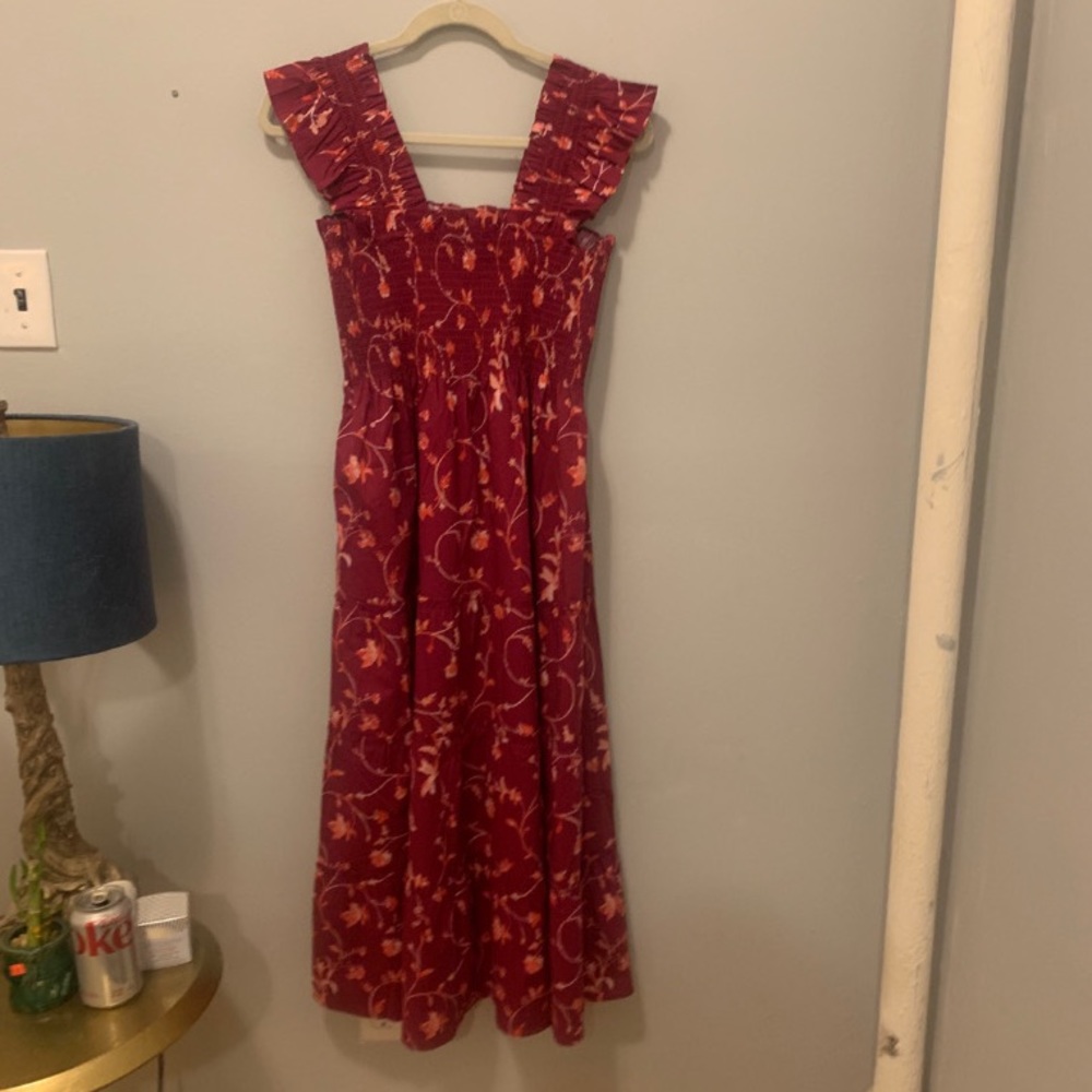 Hill House Women’s Midi Dress in Red with Pink Floral Print